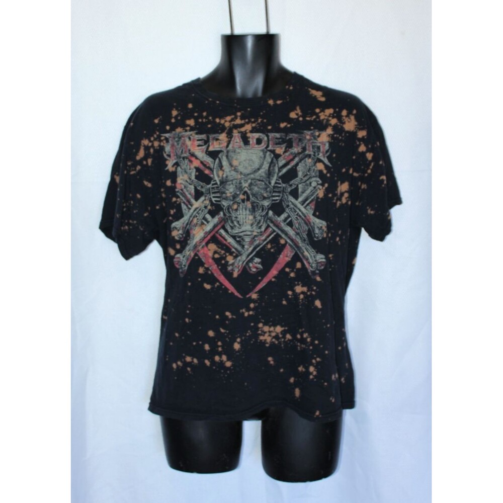 Megadeth TShirt Size LARGE Bleach Splatter Skull Crossbones Cotton Scythe Blades